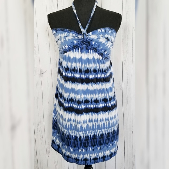 🌹 LOFT (M) Tie Dye Look Blue Halter Neck Top - Picture 2 of 5